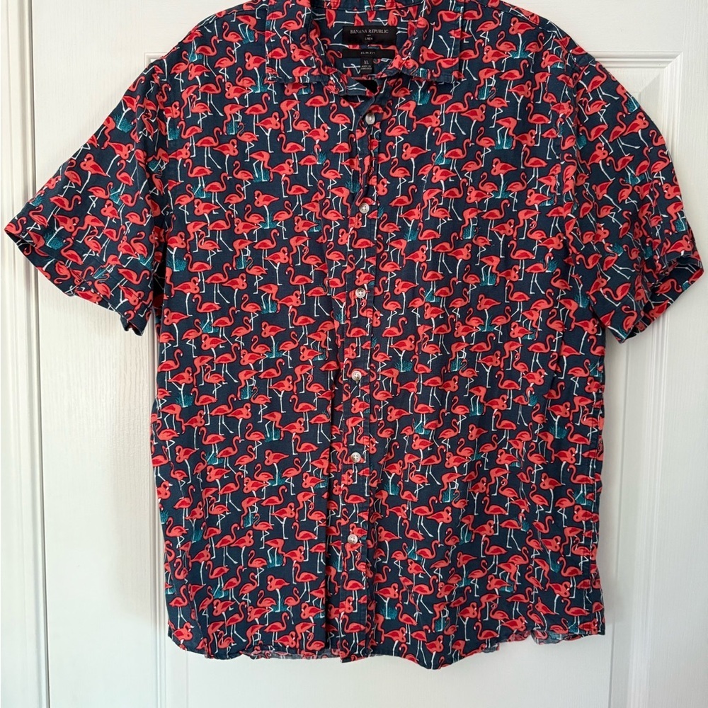 Banana Republic Navy Flamingo Print Shirt